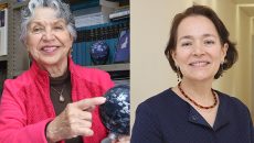 Las doctoras Silvia Torres Peimbert (izq), presidenta de la Unión Astronómica Internacional (IAU, por sus siglas en inglés); y Susana Lizano Soberón (der), presidenta electa del comité nacional de México ante la misma organización, dieron a conocer parte de los cambios que se acordaron en la XXX Asamblea General de la IAU en pasado agosto y adelantaron información sobre los festejos para celebrar el primer centenario de la agrupación internacional (Fotos: Elizabeth Ruiz Jaimes/AMC.)